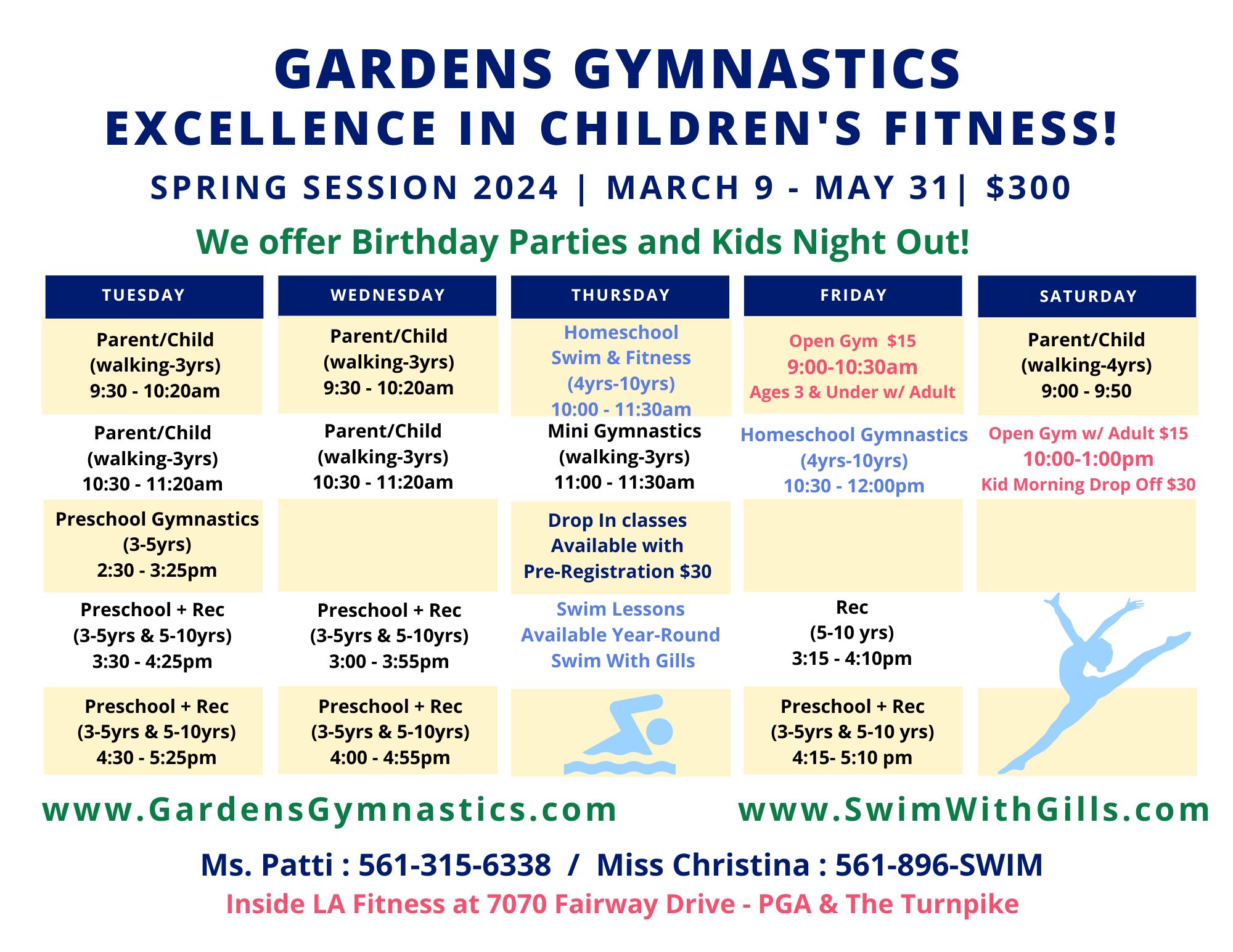 Gymnastic's Schedule Spring